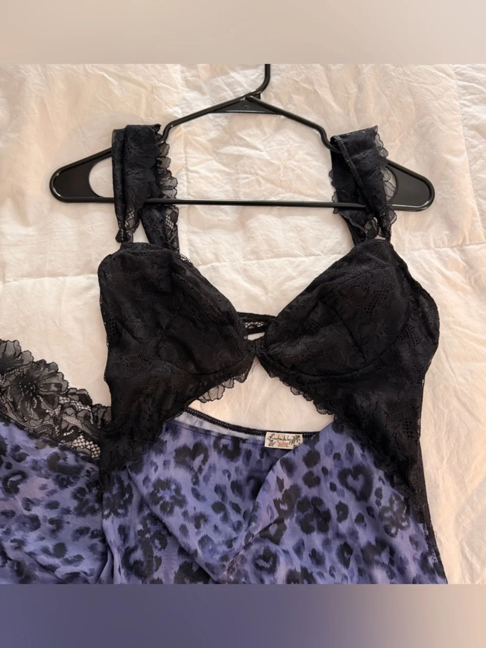Free People “Suddenly Fine” Purple Leopard Lace Trim Cutout Midi Dress — Size M - Picture 4 of 5